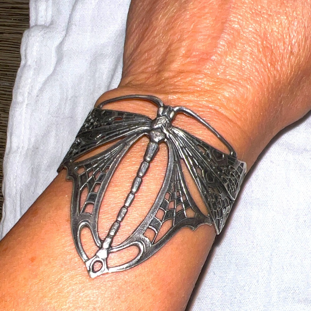 Vintage Sterling Silver Dragonfly Cuff Bracelet